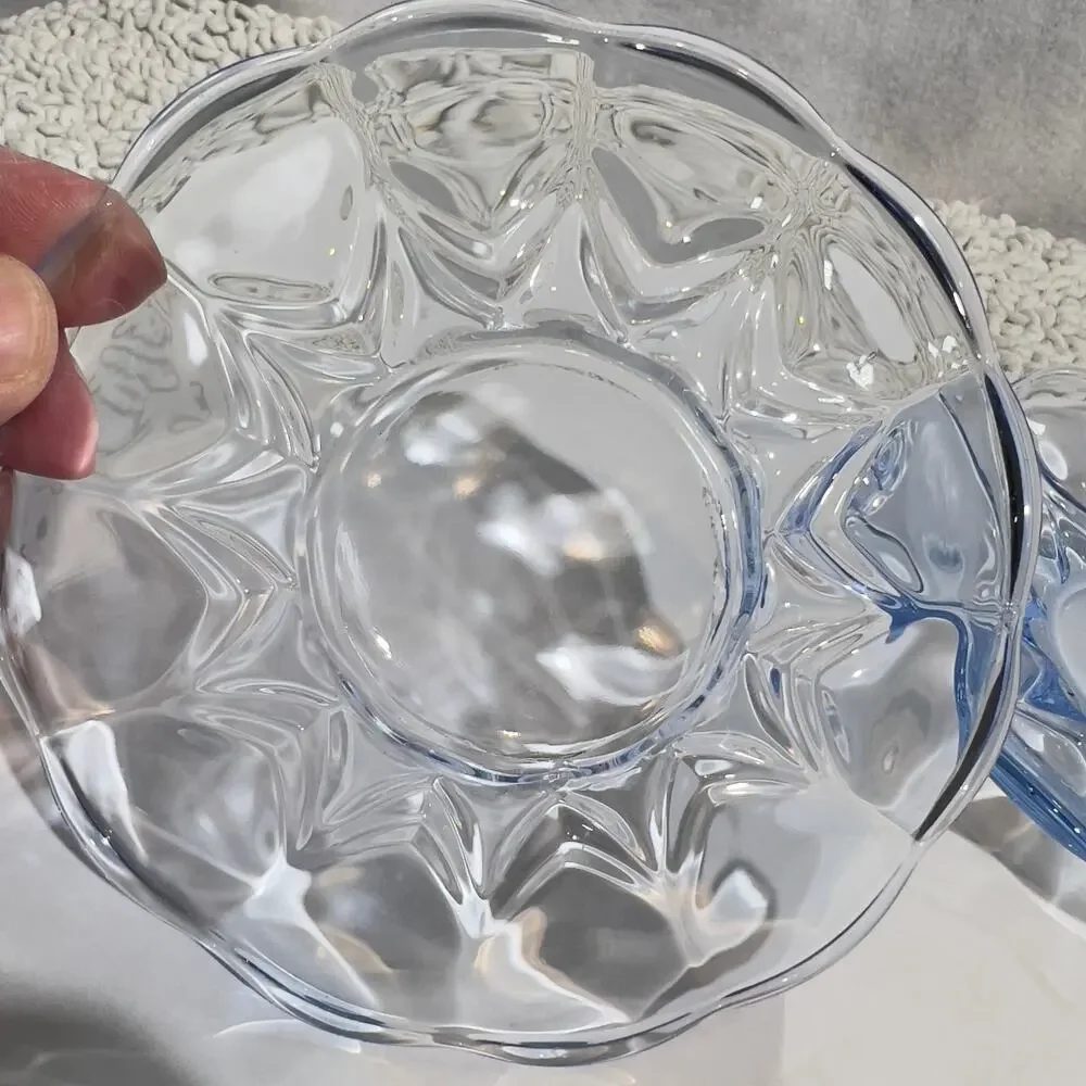 New Martinsville Janice Ice Blue Glass Saucer Lot of Two circa 1926-44 Sky Blue